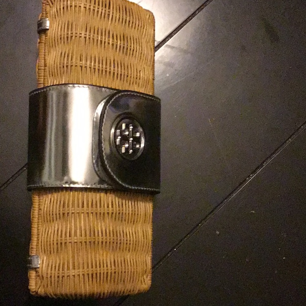 Tory Burch straw silver clutch. Barely used.